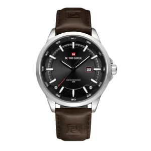 NAVIFORCE NF9248- Black Dial, Silver Case, Brown Leather Straps